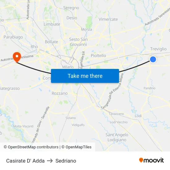Casirate D' Adda to Sedriano map