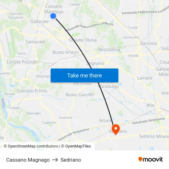 Cassano Magnago to Sedriano map