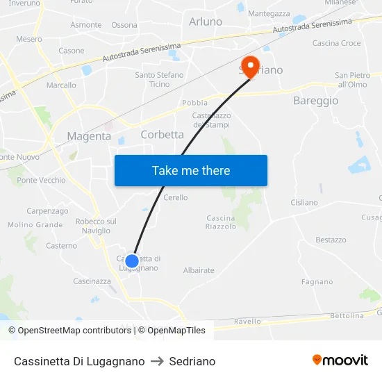 Cassinetta Di Lugagnano to Sedriano map