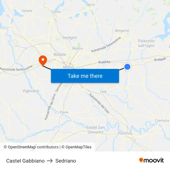 Castel Gabbiano to Sedriano map