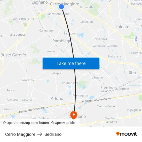 Cerro Maggiore to Sedriano map