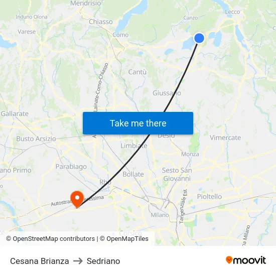 Cesana Brianza to Sedriano map
