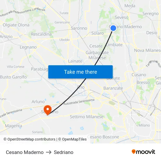 Cesano Maderno to Sedriano map