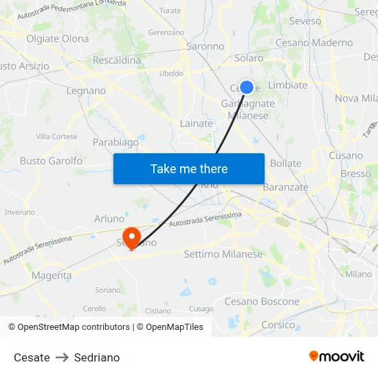 Cesate to Sedriano map