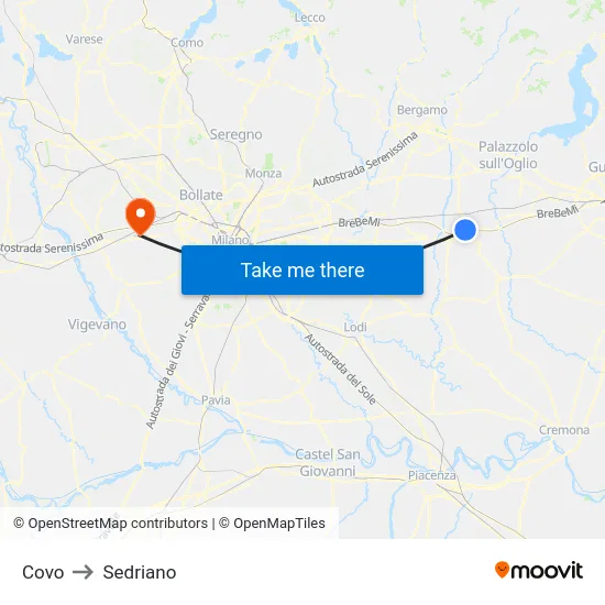 Covo to Sedriano map