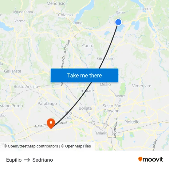 Eupilio to Sedriano map