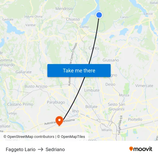 Faggeto Lario to Sedriano map