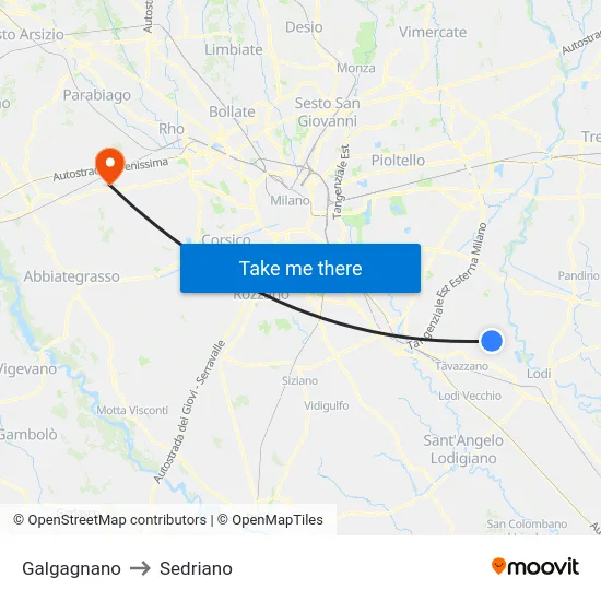 Galgagnano to Sedriano map