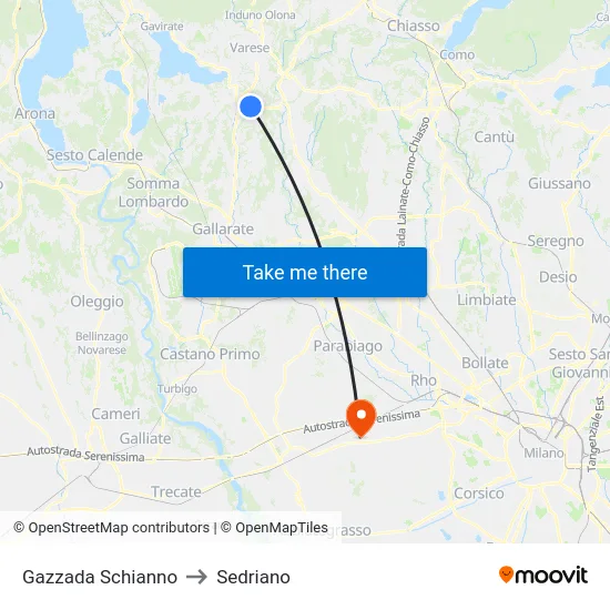 Gazzada Schianno to Sedriano map