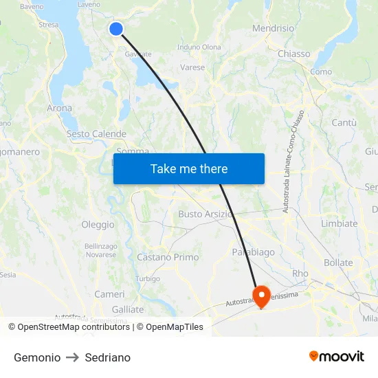 Gemonio to Sedriano map