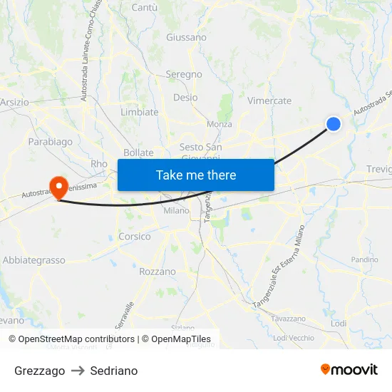 Grezzago to Sedriano map