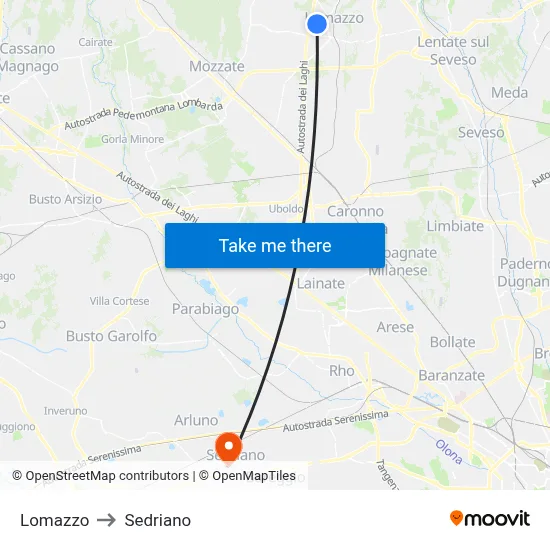 Lomazzo to Sedriano map