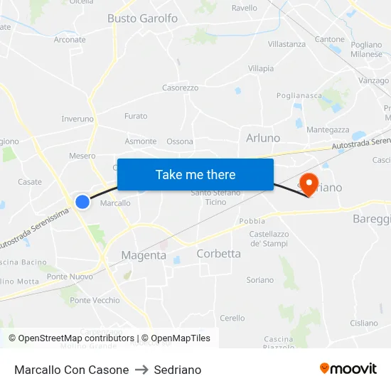 Marcallo con Casone to Sedriano map