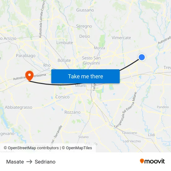 Masate to Sedriano map
