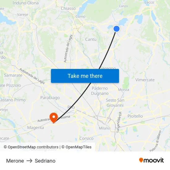 Merone to Sedriano map