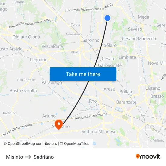 Misinto to Sedriano map