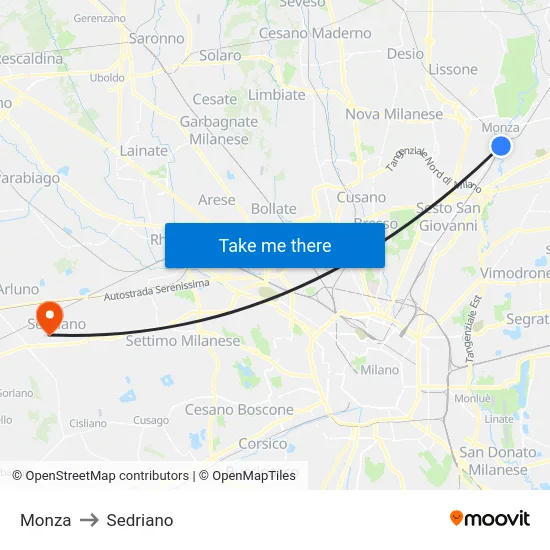 Monza to Sedriano map