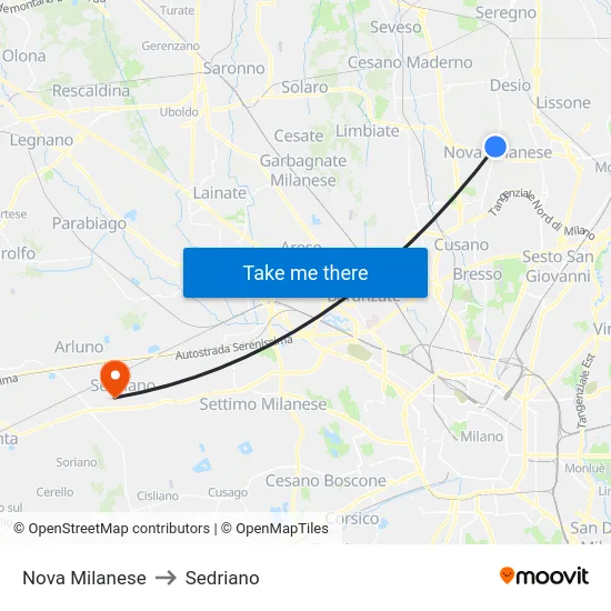 Nova Milanese to Sedriano map