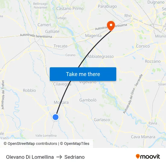 Olevano Di Lomellina to Sedriano map