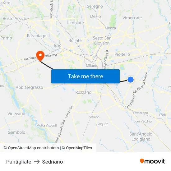 Pantigliate to Sedriano map