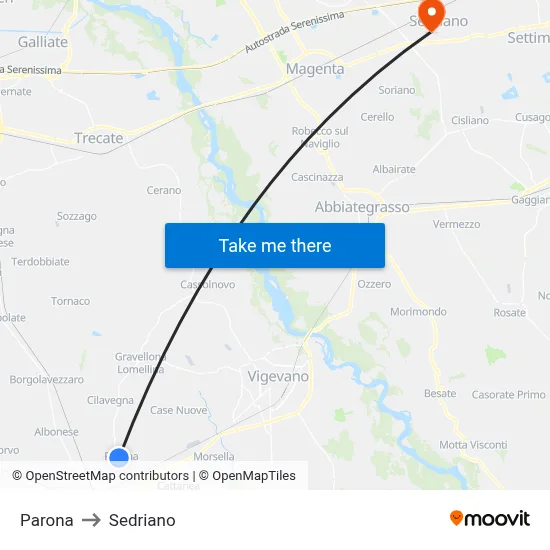 Parona to Sedriano map