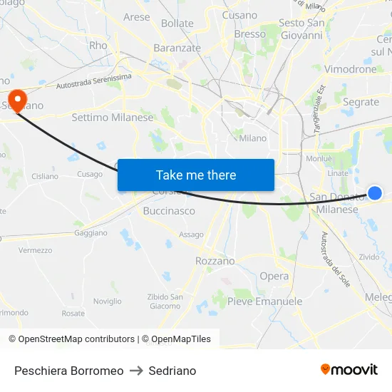 Peschiera Borromeo to Sedriano map