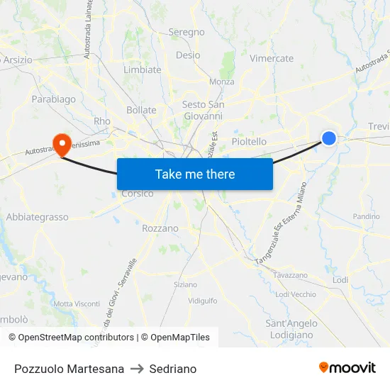Pozzuolo Martesana to Sedriano map