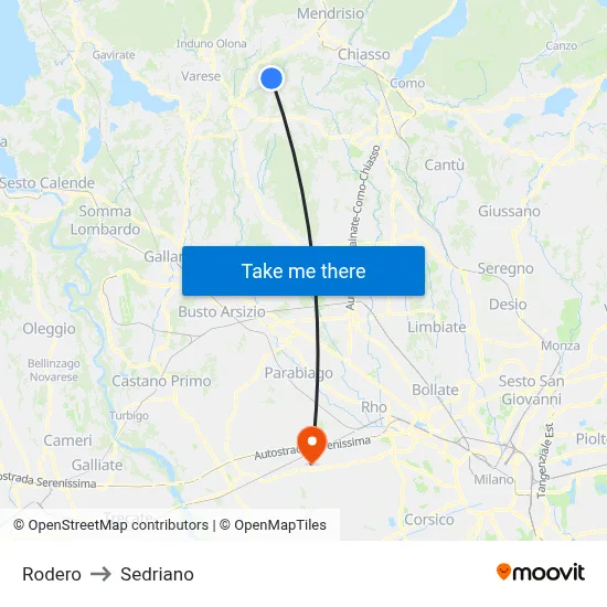 Rodero to Sedriano map