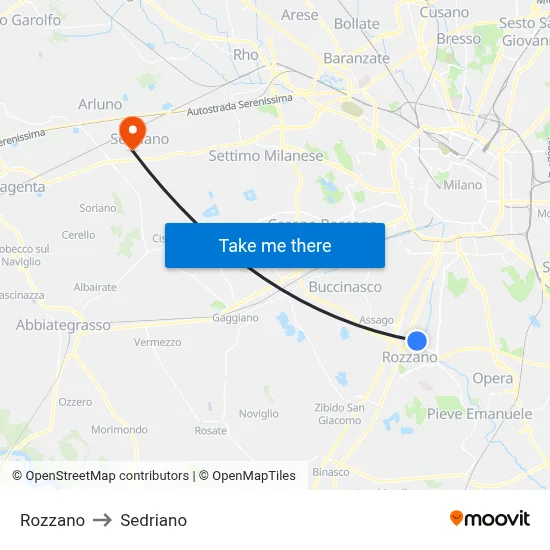 Rozzano to Sedriano map
