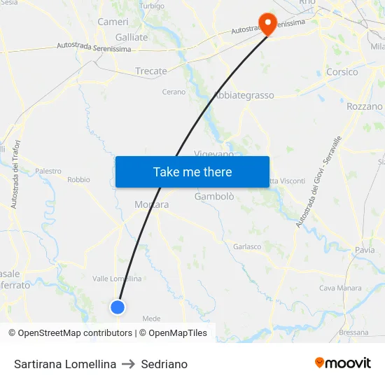 Sartirana Lomellina to Sedriano map