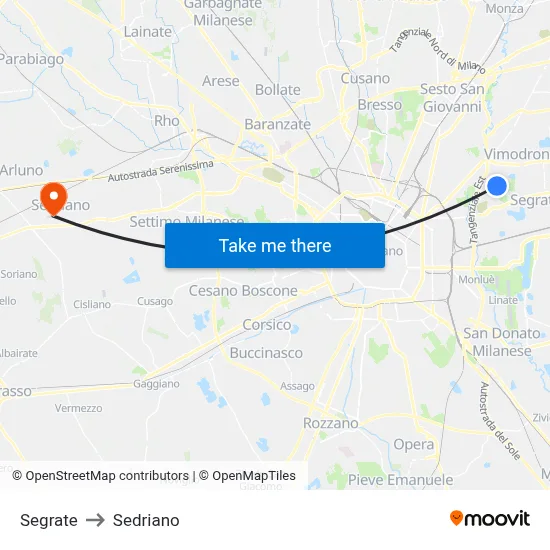 Segrate to Sedriano map