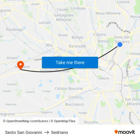 Sesto San Giovanni to Sedriano map
