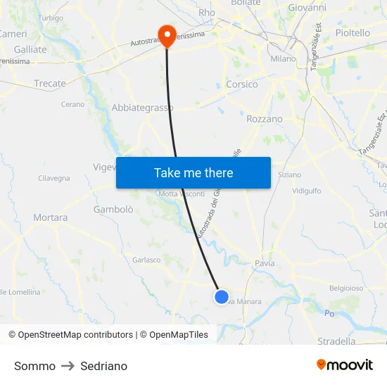 Sommo to Sedriano map