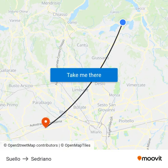 Suello to Sedriano map