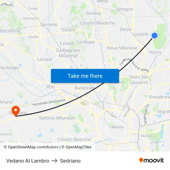Vedano Al Lambro to Sedriano map