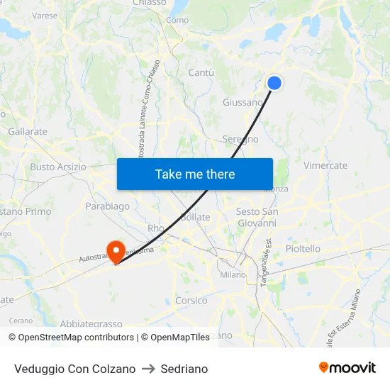 Veduggio Con Colzano to Sedriano map
