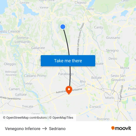 Venegono Inferiore to Sedriano map