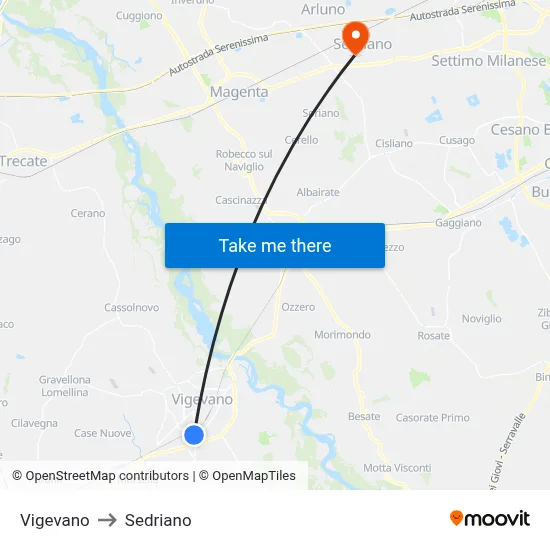 Vigevano to Sedriano map