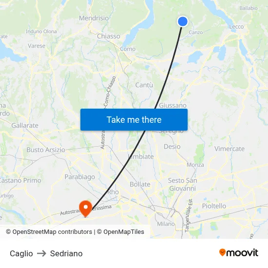 Caglio to Sedriano map