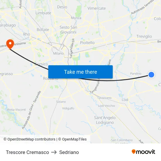 Trescore Cremasco to Sedriano map
