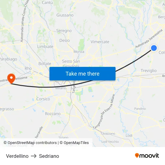 Verdellino to Sedriano map