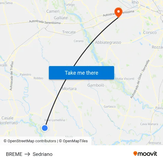 Breme to Sedriano map