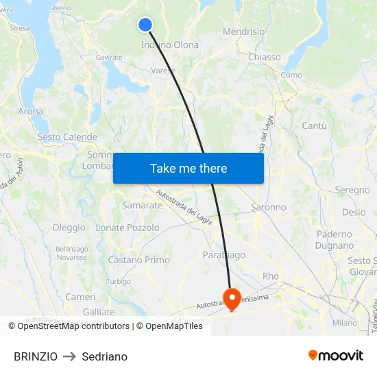 Brinzio to Sedriano map
