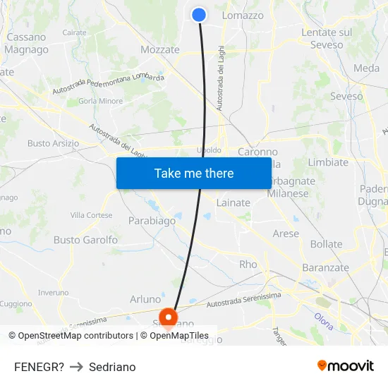 Fenegro to Sedriano map