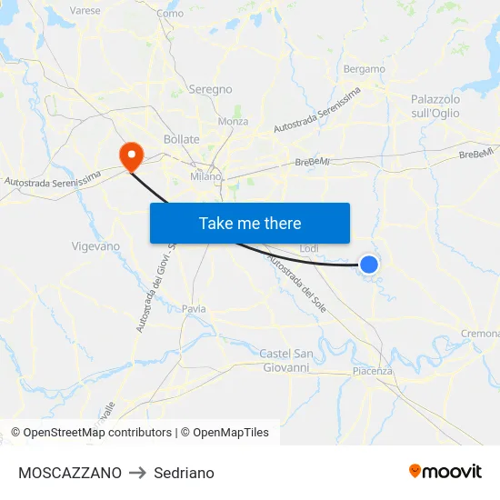 Moscazzano to Sedriano map