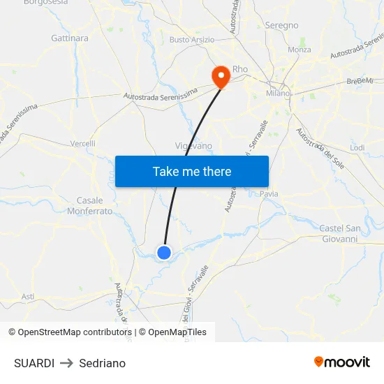 Suardi to Sedriano map