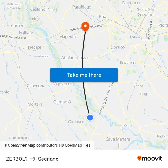 Zerbol to Sedriano map