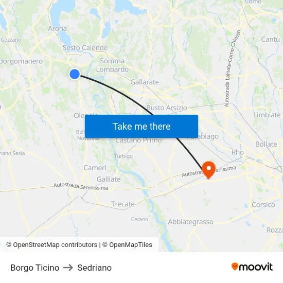 Borgo Ticino to Sedriano map