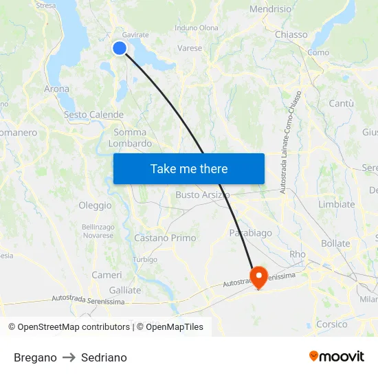 Bregano to Sedriano map