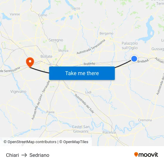 Chiari to Sedriano map